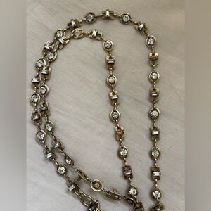 JCrew Vintage Brass Gold Layer Chain Link Necklace Sparkly- Crystal- Rhinestone